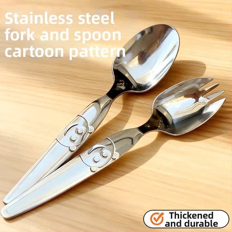 Παιδικό σετ κουτάλι και πιρούνι από ανοξείδωτο ατσάλι 304 με σχέδιο χαριτωμένης αρκούδας