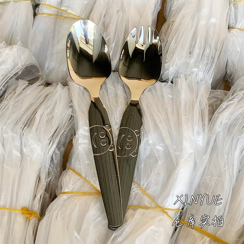 Παιδικό σετ κουτάλι και πιρούνι από ανοξείδωτο ατσάλι 304 με σχέδιο χαριτωμένης αρκούδας