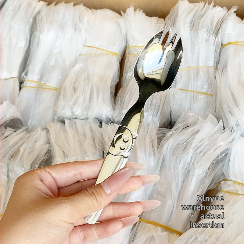 Παιδικό σετ κουτάλι και πιρούνι από ανοξείδωτο ατσάλι 304 με σχέδιο χαριτωμένης αρκούδας