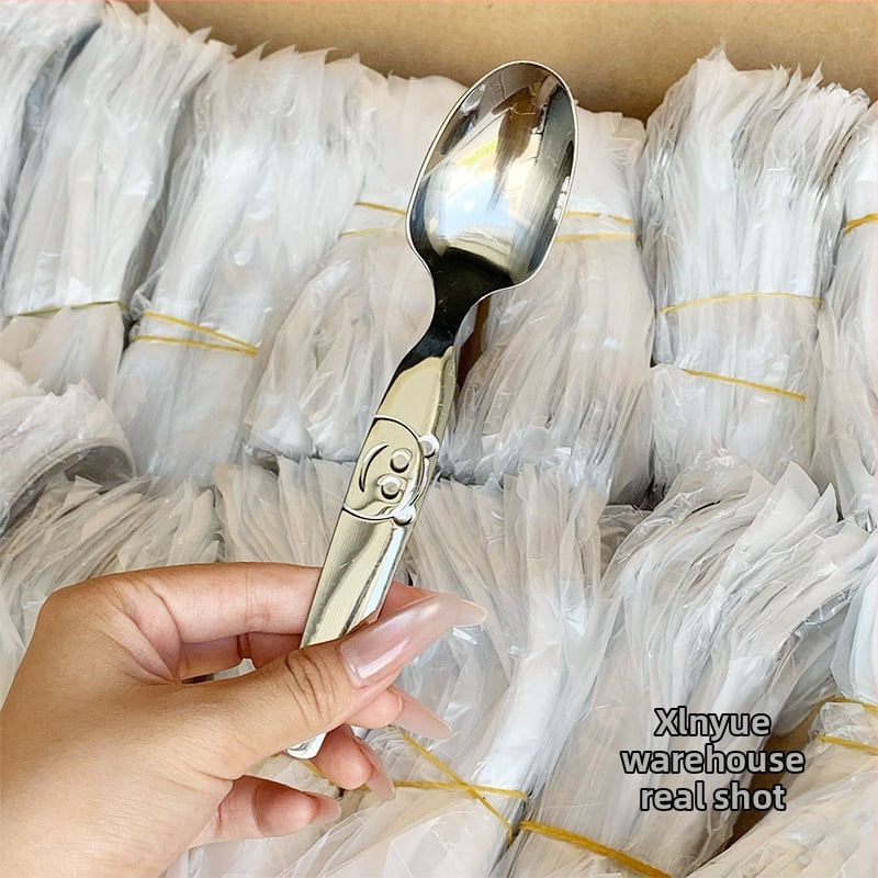 Παιδικό σετ κουτάλι και πιρούνι από ανοξείδωτο ατσάλι 304 με σχέδιο χαριτωμένης αρκούδας