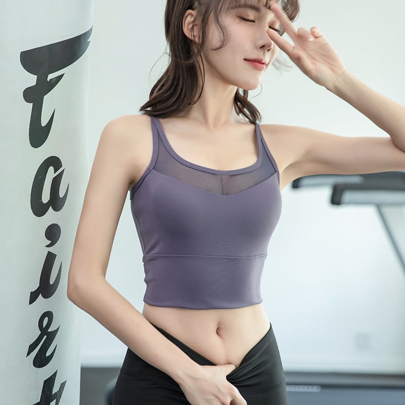 Спортен сутиен за жени с анти-увисване и защита при бягане, оформящ гръб, еднослойна конструкция, пълна чашка, чашка със средна форма, фиксирани двойни презрамки, предна закопчалка, подходящ за бягане, фитнес и йога