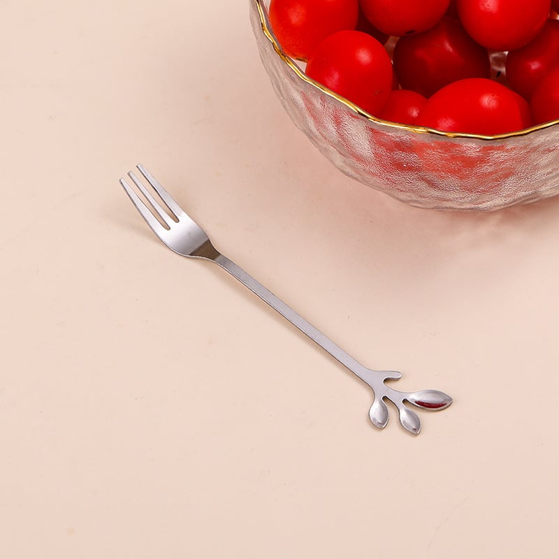 Set žlice i viljuse od nehrđajućeg čelika s oblikom lista, 2-dijelni set, moderan minimalistički stil, mogućnost otiska logotipa