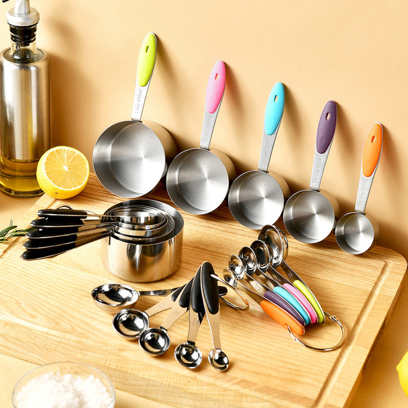 Комплект измервателни лъжички и чаши за печене от неръждаема стомана, 10 части, минималистичен стил, Keidason