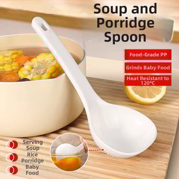Jaapani stiilis suur plastmassist supp lusikas köögis, PP materjal, toidukvaliteet, kõrge temperatuuritaluvus, 2-ühes sõel lusikas