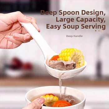 Jaapani stiilis suur plastmassist supp lusikas köögis, PP materjal, toidukvaliteet, kõrge temperatuuritaluvus, 2-ühes sõel lusikas