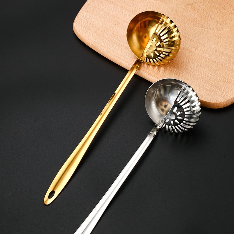 Rostevabast terasest kahekordse kasutusega keedukann lusikas sisseehitatud sõelaga, libisemiskindel, kuumuskindel