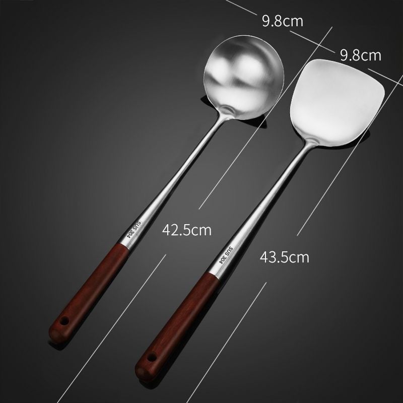 304 roostevabast teras lusikas ja spatula komplekt, paksendatud ja pikendatud disain toiduvalmistamiseks