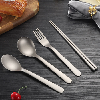 Τριμελές σετ από τιτάνιο για τραπέζι: πιρούνι, κουτάλι και ξυλάκια, Ma Lun Guang γυαλισμένο, παιδικό, μοντέρνο μινιμαλιστικό στυλ