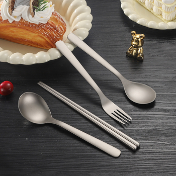 Τριμελές σετ από τιτάνιο για τραπέζι: πιρούνι, κουτάλι και ξυλάκια, Ma Lun Guang γυαλισμένο, παιδικό, μοντέρνο μινιμαλιστικό στυλ