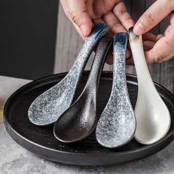 Jaapani stiilis keraamiline supilusikas pikkade käepidemetega