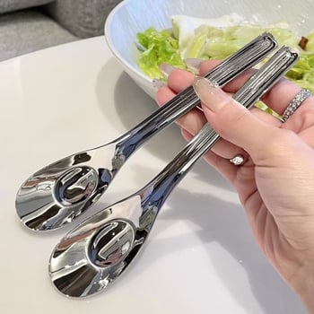 Roostevabast terasest pikkade käepidemetega lusikas koduseks kasutamiseks, sobiv lastele, Korea stiilis lame põhja lusikas toidu söömiseks ja suppi serveerimiseks