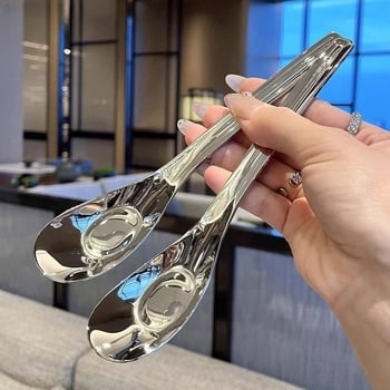 Roostevabast terasest pikkade käepidemetega lusikas koduseks kasutamiseks, sobiv lastele, Korea stiilis lame põhja lusikas toidu söömiseks ja suppi serveerimiseks