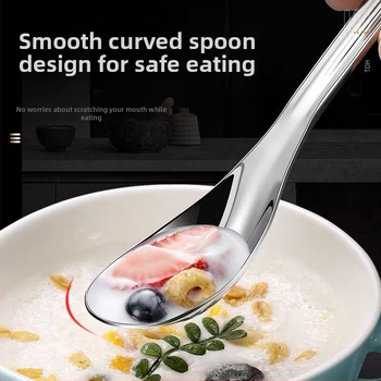 Roostevabast terasest pikkade käepidemetega lusikas koduseks kasutamiseks, sobiv lastele, Korea stiilis lame põhja lusikas toidu söömiseks ja suppi serveerimiseks