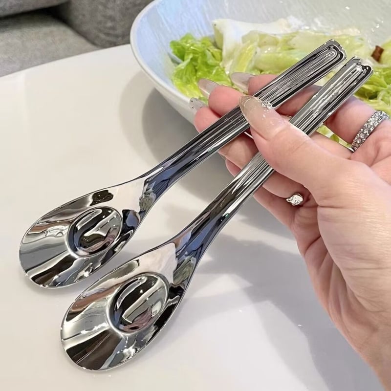 Roostevabast terasest pikkade käepidemetega lusikas koduseks kasutamiseks, sobiv lastele, Korea stiilis lame põhja lusikas toidu söömiseks ja suppi serveerimiseks