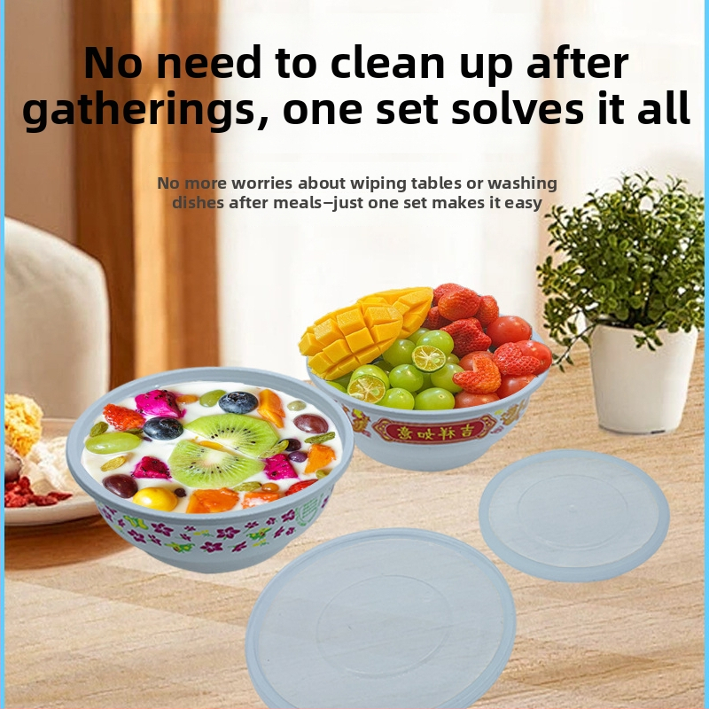 Jednorázová plastová súprava okrúhlych misiek a príslušenstva z PP, obsahuje misiek a paličky, tlač loga možná, vhodné na bankety a svadby