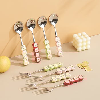 Σετ κουταλιών και πιρουνιών για κέικ και γλυκίσματα, 304 ανοξείδωτο ατσάλι, φινίρισμα καθρέφτης, καρτούν σχέδιο, φρέσκο και χαριτωμένο στυλ