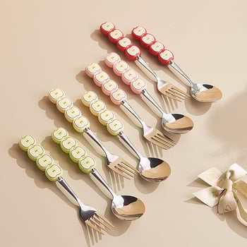 Σετ κουταλιών και πιρουνιών για κέικ και γλυκίσματα, 304 ανοξείδωτο ατσάλι, φινίρισμα καθρέφτης, καρτούν σχέδιο, φρέσκο και χαριτωμένο στυλ