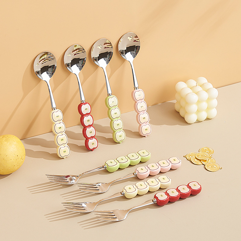 Σετ κουταλιών και πιρουνιών για κέικ και γλυκίσματα, 304 ανοξείδωτο ατσάλι, φινίρισμα καθρέφτης, καρτούν σχέδιο, φρέσκο και χαριτωμένο στυλ