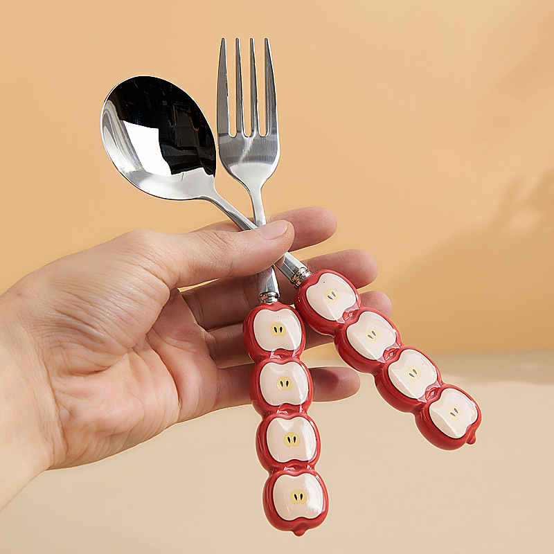 Σετ κουταλιών και πιρουνιών για κέικ και γλυκίσματα, 304 ανοξείδωτο ατσάλι, φινίρισμα καθρέφτης, καρτούν σχέδιο, φρέσκο και χαριτωμένο στυλ