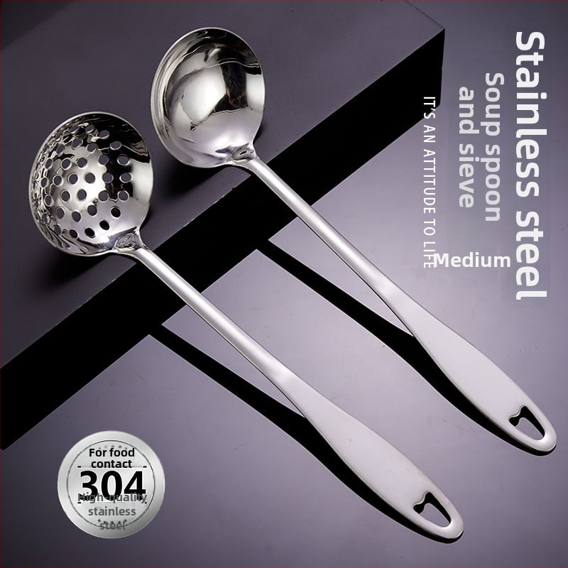 Toiduvalmistamise lusikas 304 roostevabast terasest, paksenenud pikk käepide, kuumade pannide jaoks, mitte-kleepuv, libisemisvastane, kõrge temperatuuritaluvus