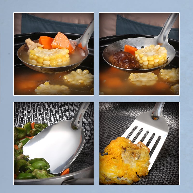 Supi lusikas ja spatula komplekt – roostevaba teras, PP käepide, kaasaegne minimalistlik stiil, libisemisvastane ja kuumuskindel