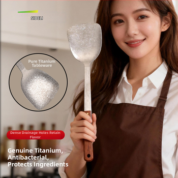 Puhast titaniumi lusikas ja spaatli komplekt roosipuu käepidemega, põletuste vastane disain, kahekohaline kerge köögitarvete komplekt