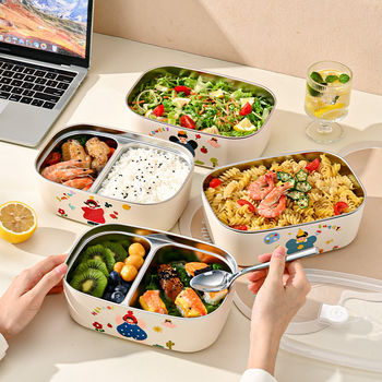 Ланчбокс от 304 неръждаема стомана, изолиран и с отделения, преносим, капацитет 800–1000 ml, за ученици