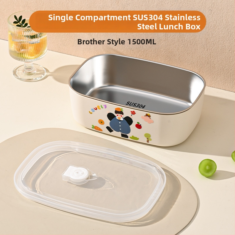 Ланчбокс от 304 неръждаема стомана, изолиран и с отделения, преносим, капацитет 800–1000 ml, за ученици