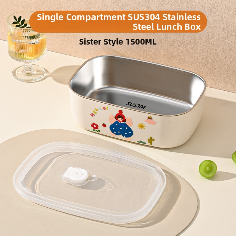 Ланчбокс от 304 неръждаема стомана, изолиран и с отделения, преносим, капацитет 800–1000 ml, за ученици