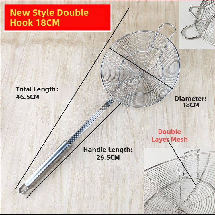 Skimmer για κατσαρόλα με μακριά λαβή και διπλά αγκίστρια — ανοξείδωτο ατσάλι 304, αντοχή σε υψηλές θερμοκρασίες