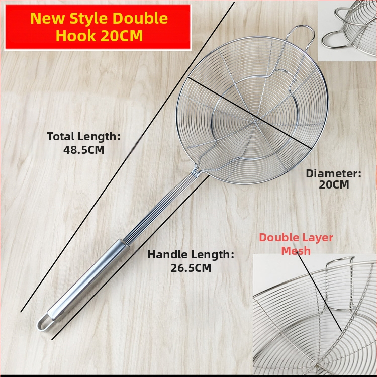 Skimmer για κατσαρόλα με μακριά λαβή και διπλά αγκίστρια — ανοξείδωτο ατσάλι 304, αντοχή σε υψηλές θερμοκρασίες