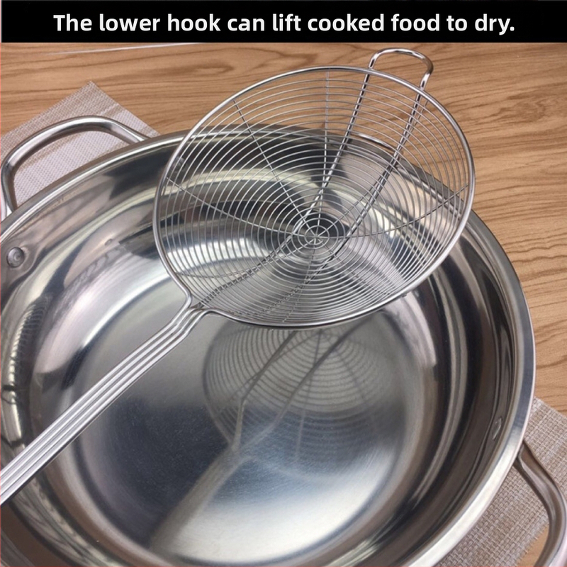 Skimmer για κατσαρόλα με μακριά λαβή και διπλά αγκίστρια — ανοξείδωτο ατσάλι 304, αντοχή σε υψηλές θερμοκρασίες