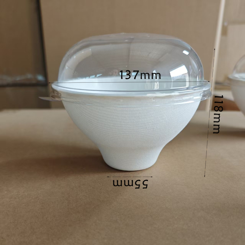 Apskrito popierinio desertinio dubenėlio su skylutėmis, talpa 220 ml, biologiškai skaidrus, lengvas prabangos stilius, pritaikomas
