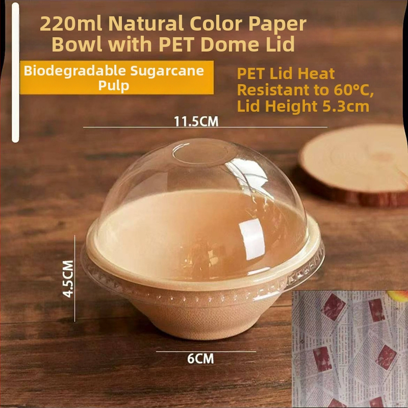 Apskrito popierinio desertinio dubenėlio su skylutėmis, talpa 220 ml, biologiškai skaidrus, lengvas prabangos stilius, pritaikomas