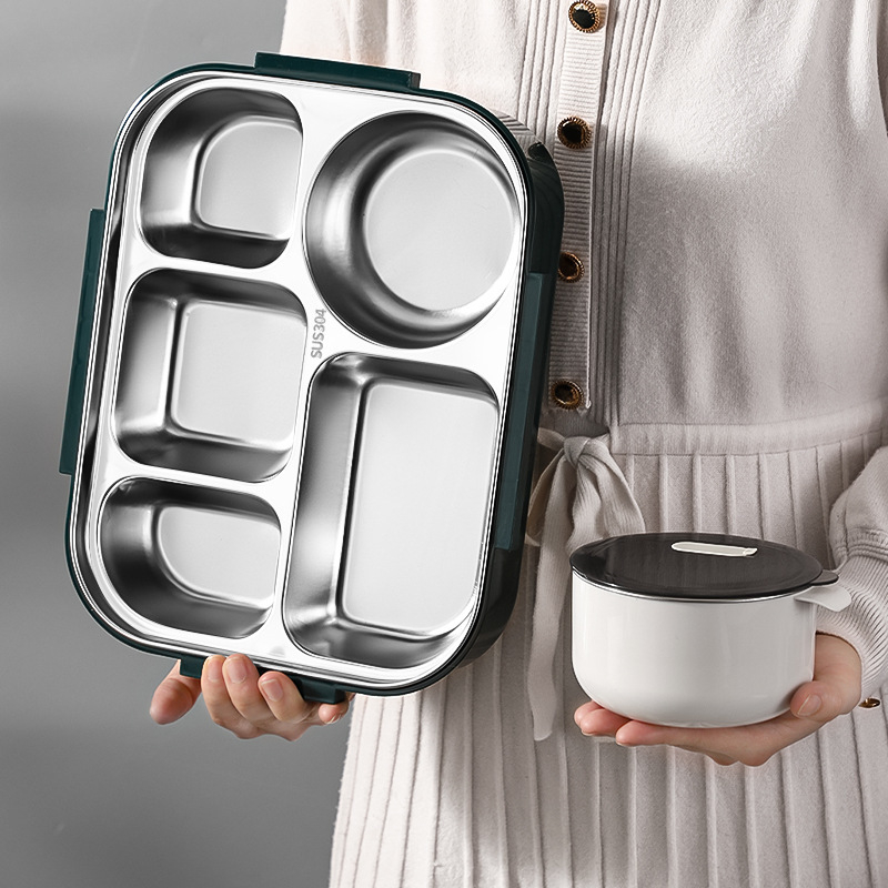 Кутия за обяд, 316 неръждаема стомана, безопасна за микровълнова печка, капацитет 1–2 л, квадратна еднослойна конструкция, подходяща за ученици.