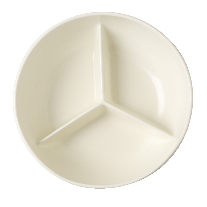 Керамичен ланч-бокс с три отделения и капак, подходящ за микровълнова, кръгъл дизайн (за едно хранене, микровълнова безопасност, кръгла форма)