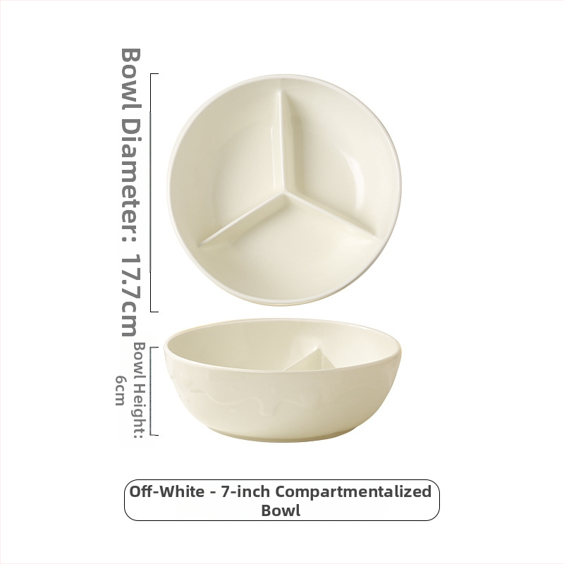 Керамичен ланч-бокс с три отделения и капак, подходящ за микровълнова, кръгъл дизайн (за едно хранене, микровълнова безопасност, кръгла форма)