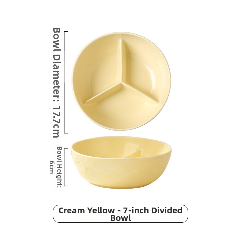 Керамичен ланч-бокс с три отделения и капак, подходящ за микровълнова, кръгъл дизайн (за едно хранене, микровълнова безопасност, кръгла форма)