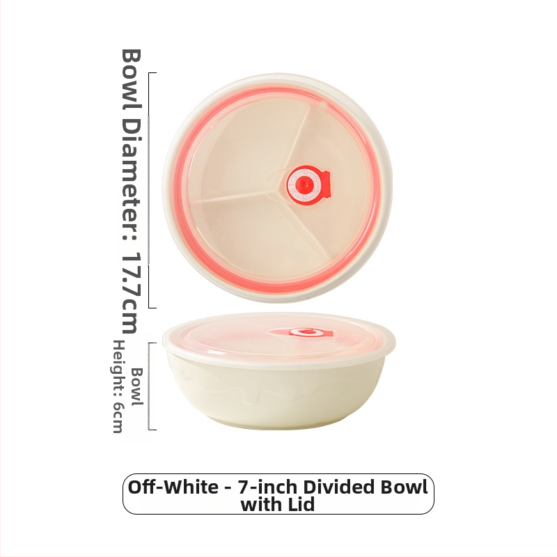 Керамичен ланч-бокс с три отделения и капак, подходящ за микровълнова, кръгъл дизайн (за едно хранене, микровълнова безопасност, кръгла форма)