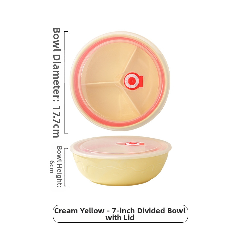 Керамичен ланч-бокс с три отделения и капак, подходящ за микровълнова, кръгъл дизайн (за едно хранене, микровълнова безопасност, кръгла форма)