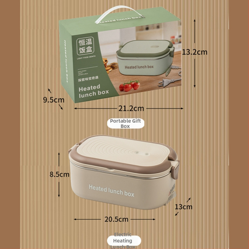 Elektrická obedová krabička s ohrevom bez vody, 1–2 porcie, 220V, 50W; vnútorný zásobník z nehrdzavejúcej ocele 304, plastové puzdro