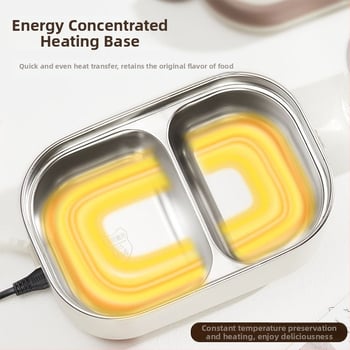 Cutie de prânz electrică portabilă cu încălzire fără apă, capacitate 1.1–1.2 L, 18 W, 220 V, vas interior din oțel inoxidabil 304, izolație cu două straturi