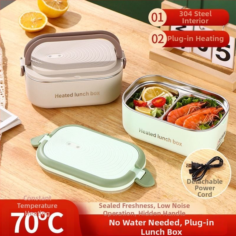 Cutie de prânz electrică portabilă cu încălzire fără apă, capacitate 1.1–1.2 L, 18 W, 220 V, vas interior din oțel inoxidabil 304, izolație cu două straturi