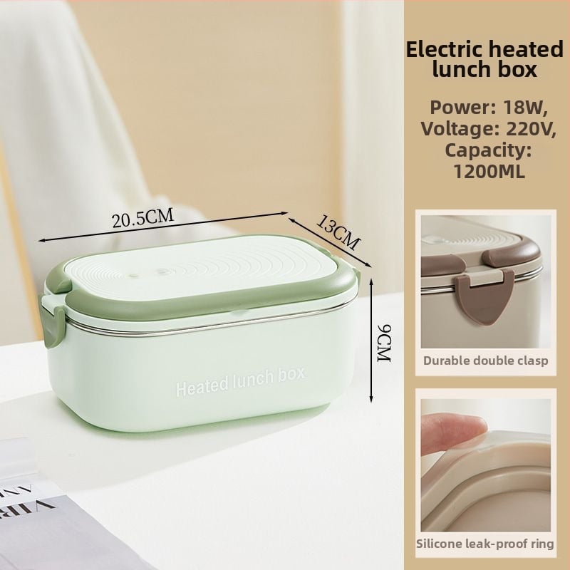 Cutie de prânz electrică portabilă cu încălzire fără apă, capacitate 1.1–1.2 L, 18 W, 220 V, vas interior din oțel inoxidabil 304, izolație cu două straturi