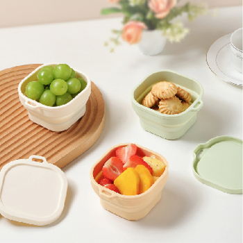 Силиконова сгъваема квадратна кутия за обяд – запечатана, подходяща за микровълнова печка, запазва свежест, капацитет 301–800 ml