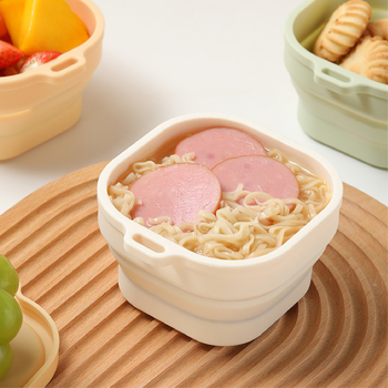 Силиконова сгъваема квадратна кутия за обяд – запечатана, подходяща за микровълнова печка, запазва свежест, капацитет 301–800 ml