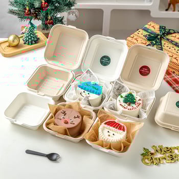 Cutie de tort de Crăciun, de unică folosință – material pulp, formă pătrată, stil degradabil, nu este potrivită pentru cuptor cu microunde, origine Zhejiang