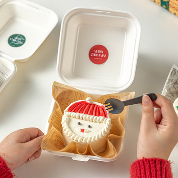 Cutie de tort de Crăciun, de unică folosință – material pulp, formă pătrată, stil degradabil, nu este potrivită pentru cuptor cu microunde, origine Zhejiang