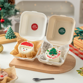 Cutie de tort de Crăciun, de unică folosință – material pulp, formă pătrată, stil degradabil, nu este potrivită pentru cuptor cu microunde, origine Zhejiang