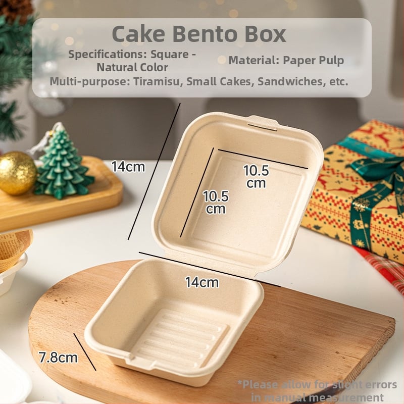 Cutie de tort de Crăciun, de unică folosință – material pulp, formă pătrată, stil degradabil, nu este potrivită pentru cuptor cu microunde, origine Zhejiang